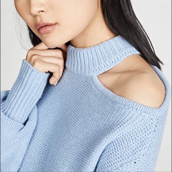 Misa Sanja Open Shoulder Mock Neck Sweater Blue - Picture 2 of 7